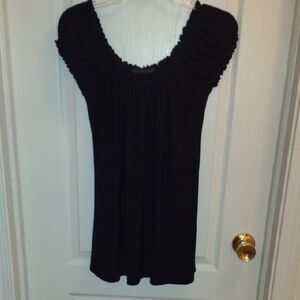 American City Wear Black Ruched Cap Sleeve Blouse